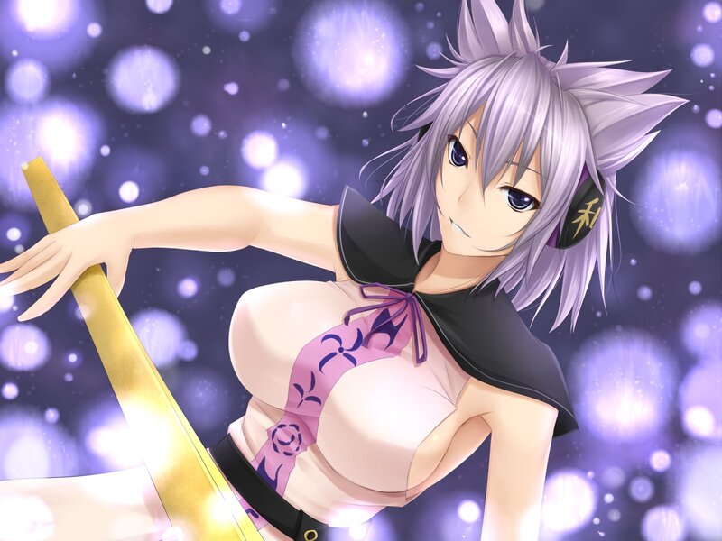 Anime Girl with Sword — Purple, Dramatic, Night, Digital Art, Cat Ears