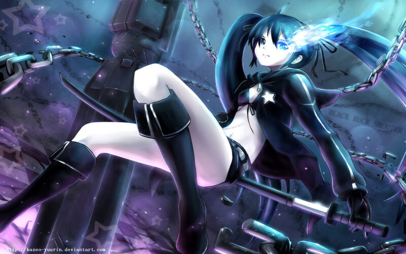 Anime Girl with Sword — Purple, Dramatic, Night, Digital Art, Chains, Stars
