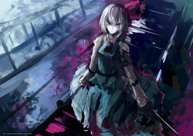 Anime Girl with Sword — Purple, Dramatic, Night, Digital Art, Dress, Building