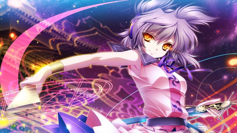 Anime Girl with Sword — Purple, Dramatic, Night, Digital Art, Magic Circle, Headphones