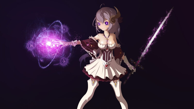 Anime Girl with Sword — Purple, Dramatic, Night, Digital Art, Magic