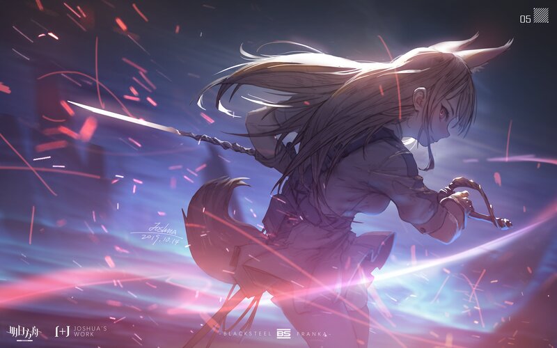 Anime Girl with Sword — Purple, Dramatic, Night, Digital Art, Sparks