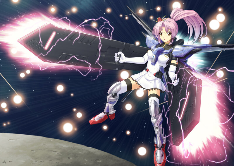 Anime Girl with Sword — Purple, Dramatic, Night, Digital Art