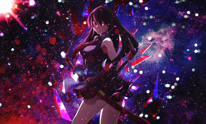 Anime Girl with Sword — Purple, Dramatic, Night, Galaxy