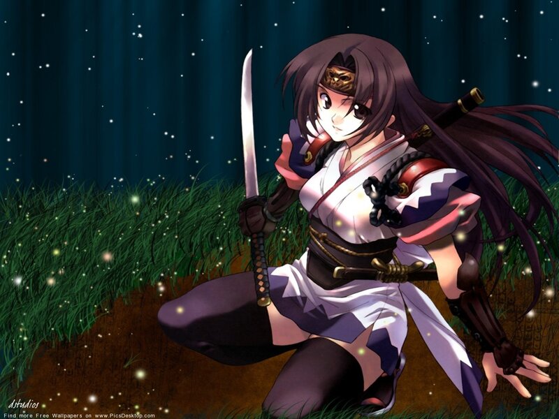 Anime Girl with Sword — Purple, Dramatic, Night, Grass
