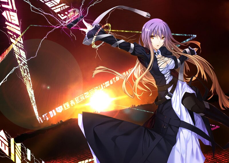 Anime Girl with Sword — Purple, Dramatic, Night, Lightning