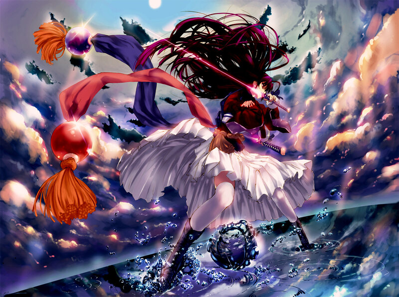 Anime Girl with Sword — Purple, Dramatic, Night, Magic Ball