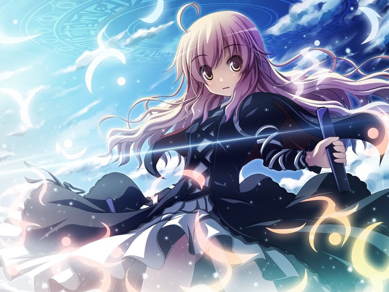 Anime Girl with Sword — Purple, Dramatic, Night, Magic Circle