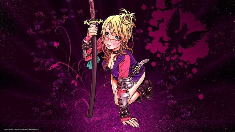 Anime Girl with Sword — Purple, Dramatic, Night, Manga, Glasses