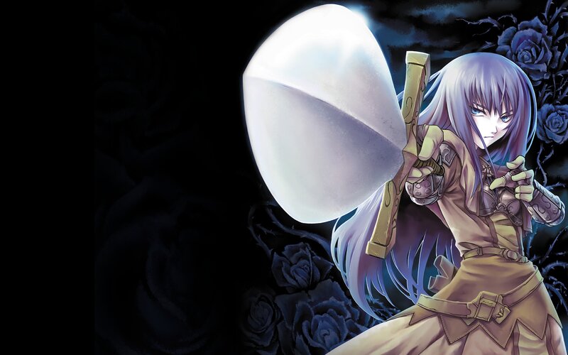 Anime Girl with Sword — Purple, Dramatic, Night, Manga, Shield