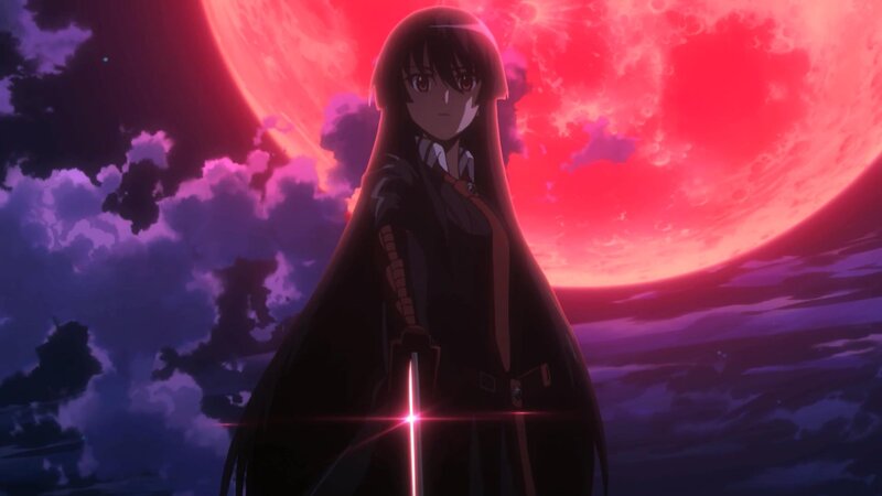 Anime Girl with Sword — Purple, Dramatic, Night, Red Moon