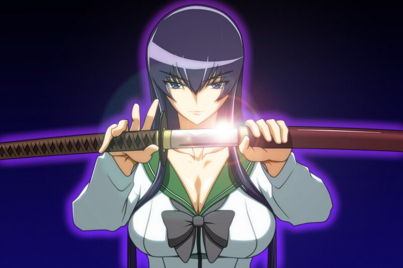 Anime Girl with Sword — Purple, Dramatic, Night, School Uniform, Purple Glow