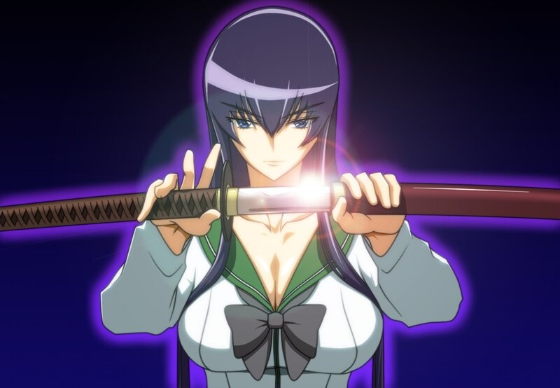 Anime Girl with Sword — Purple, Dramatic, Night, School Uniform, Purple Glow, White