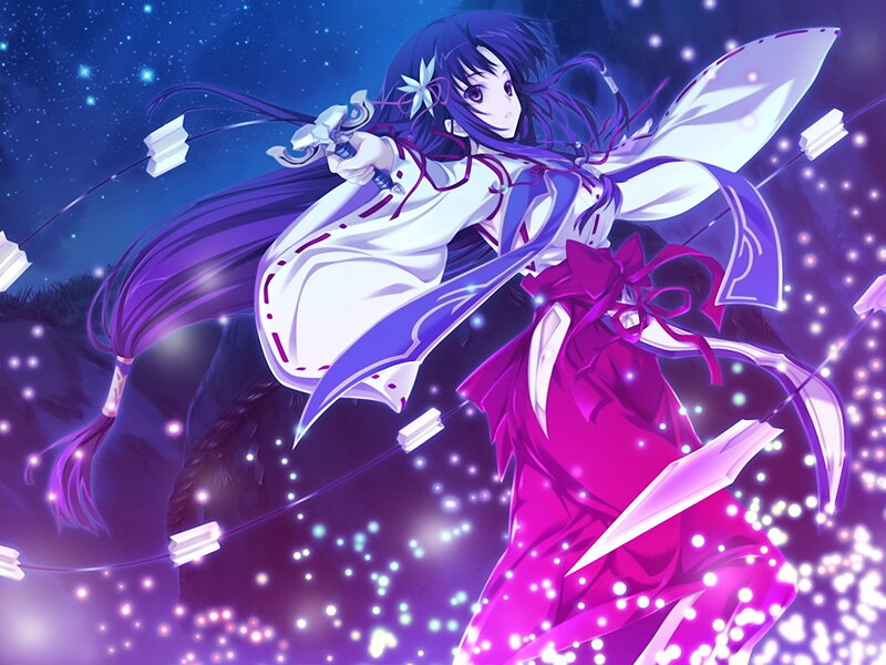 Anime Girl with Sword — Purple, Dramatic, Night, Starry Sky