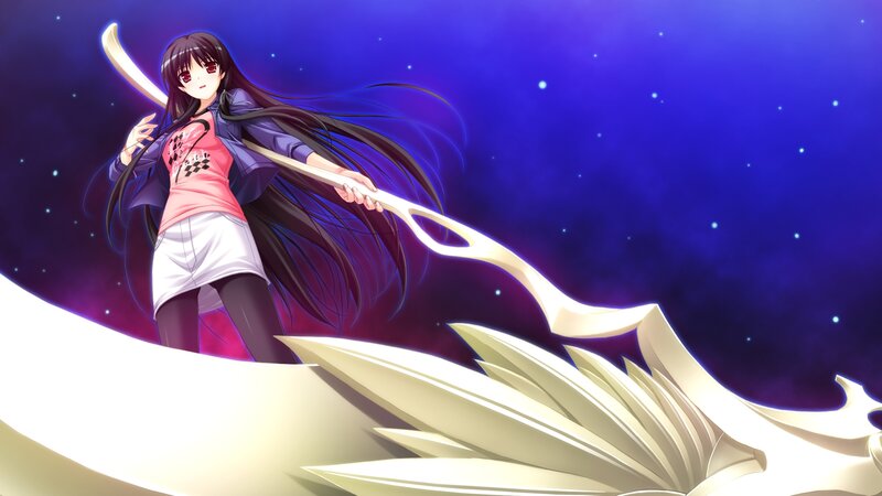 Anime Girl with Sword — Purple, Dramatic, Night, Stars, Skirt