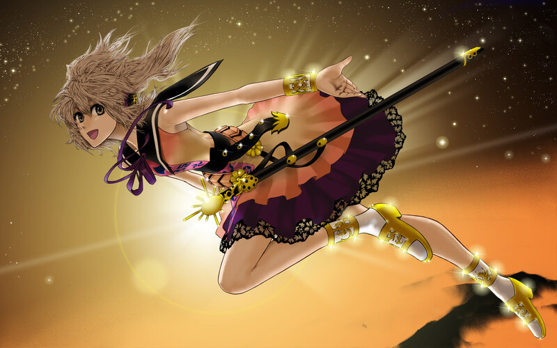 Anime Girl with Sword — Purple, Dramatic, Night, Stars