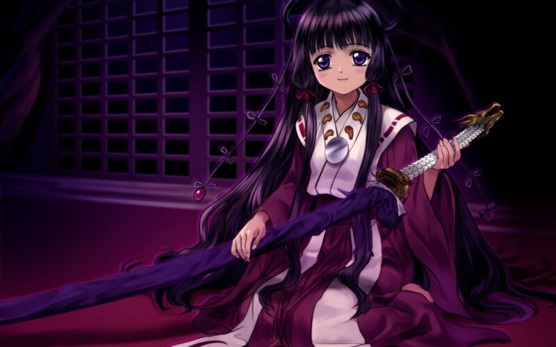 Anime Girl with Sword — Purple, Dramatic, Night, Traditional Clothing