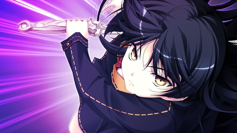 Anime Girl with Sword — Purple, Dramatic, Purple Background, Black Hair