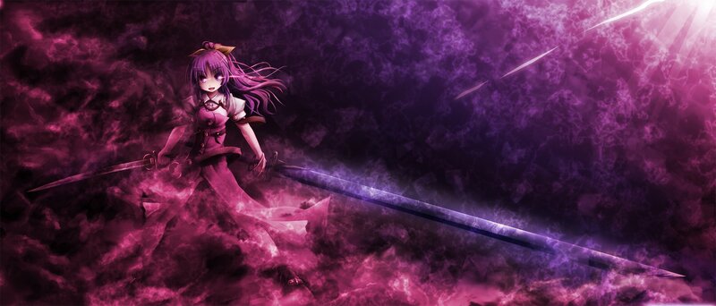 Anime Girl with Sword — Purple, Dramatic, Purple Hair