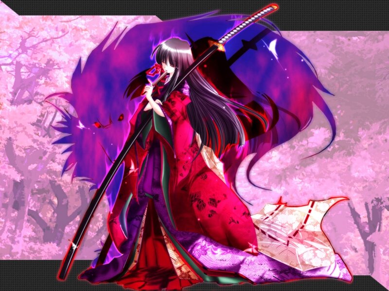 Anime Girl with Sword — Purple, Dramatic, Spring, Digital Art