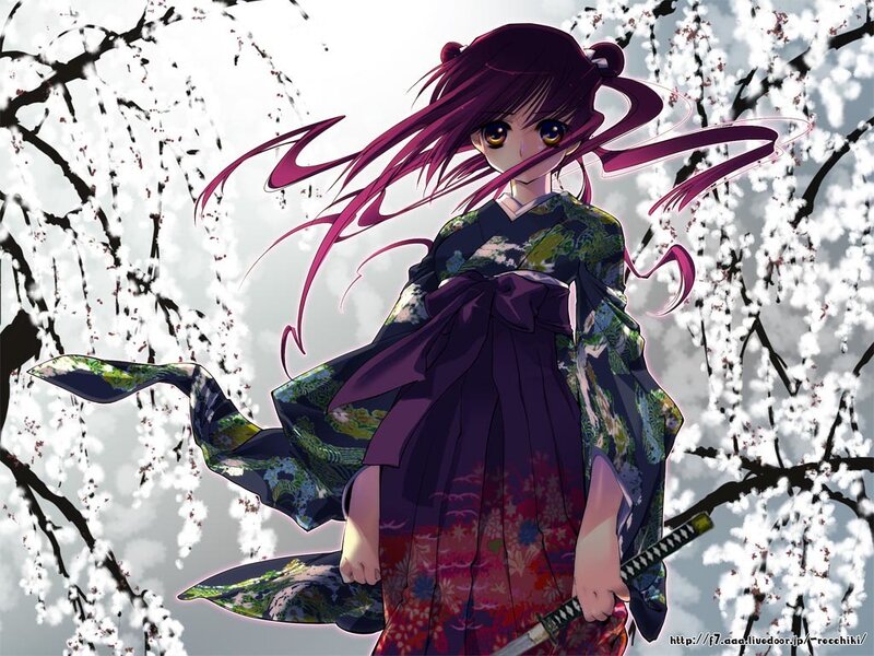Anime Girl with Sword — Purple, Dramatic, Spring