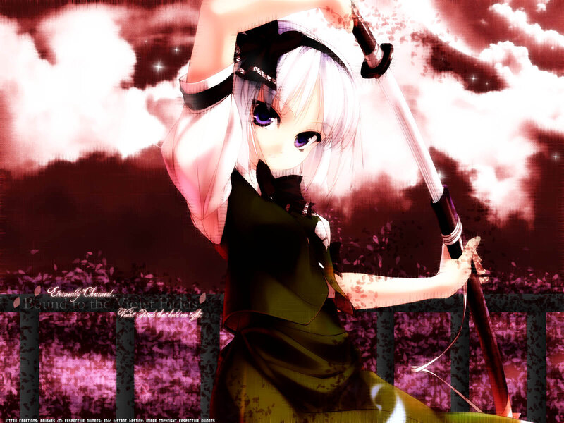 Anime Girl with Sword — Purple, Dramatic, Sunset, Digital Art, Clouds