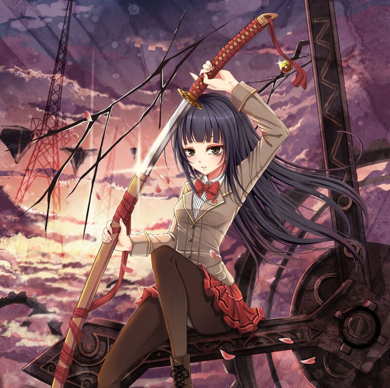 Anime Girl with Sword — Purple, Dramatic, Sunset, Manga