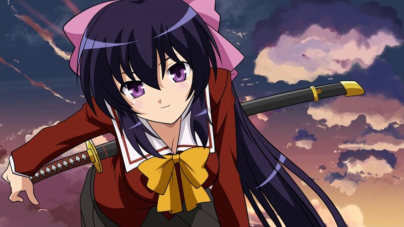 Anime Girl with Sword — Purple, Dramatic, Sunset
