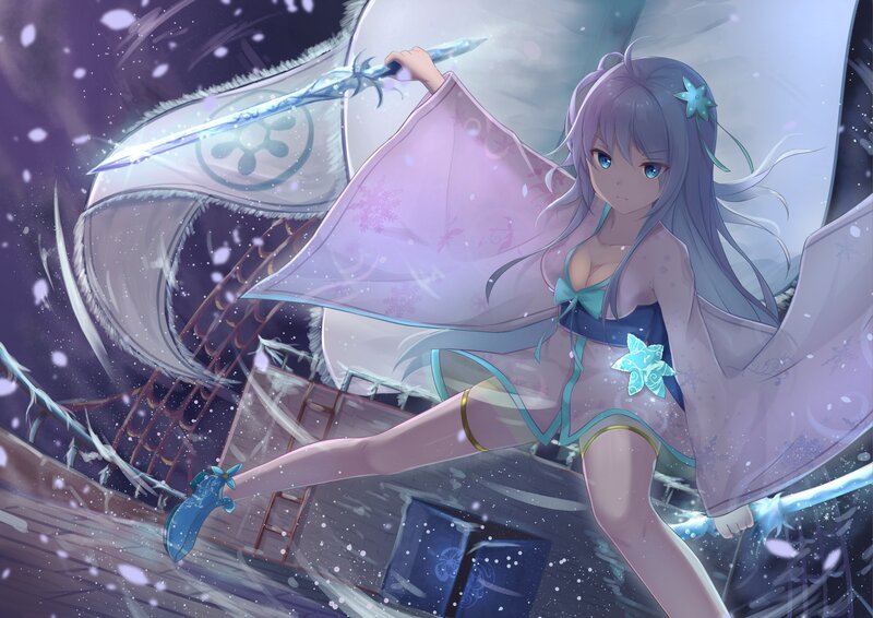 Anime Girl with Sword — Purple, Dramatic, Winter, Digital Art