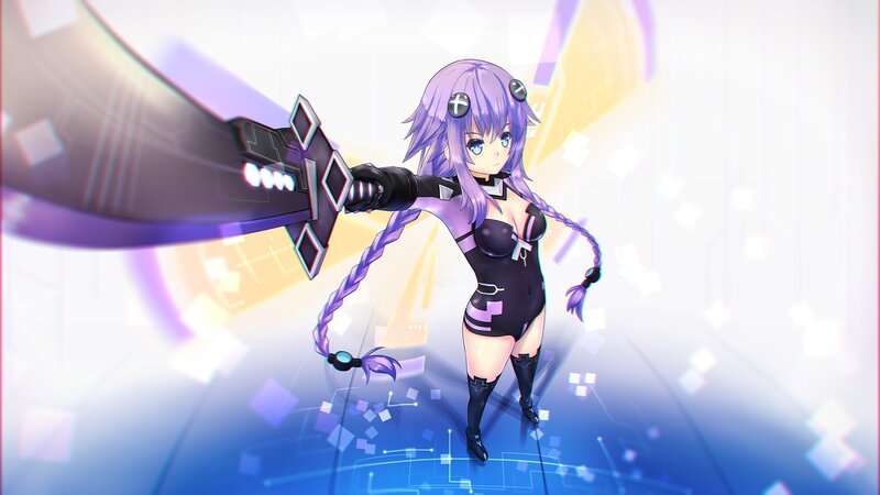 Anime Girl with Sword — Purple, Dynamic, Digital Art, Braid