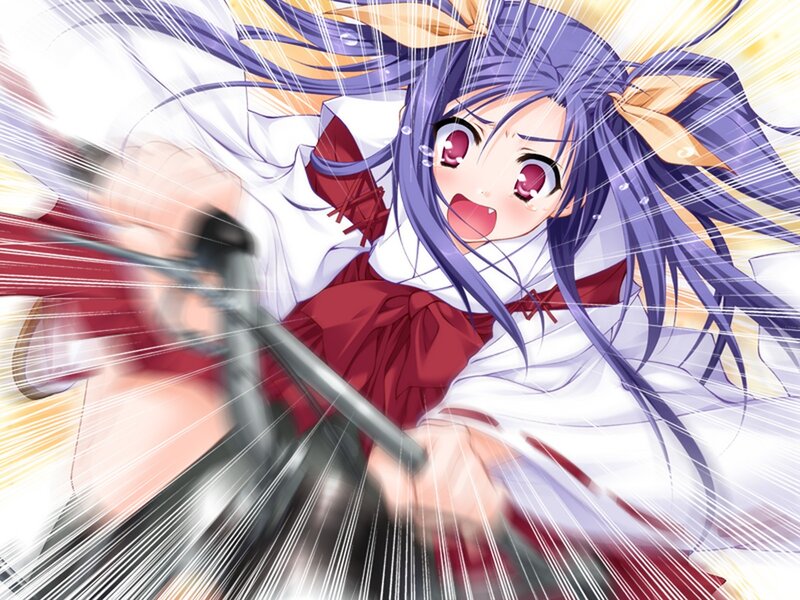 Anime Girl with Sword — Purple, Dynamic, Intense