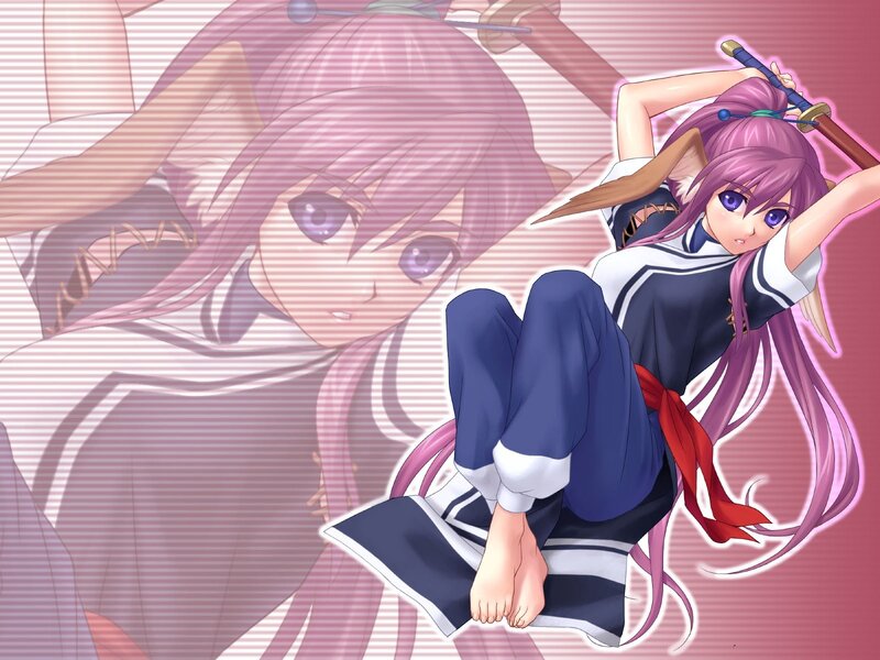 Anime Girl with Sword — Purple, Dynamic, Long Hair, Ears