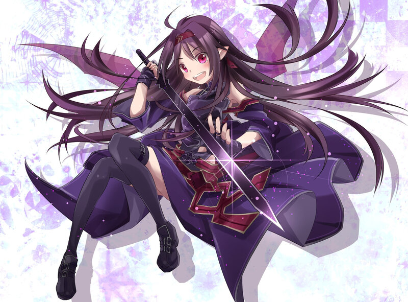 Anime Girl with Sword — Purple, Dynamic, Long Hair, Purple Outfit