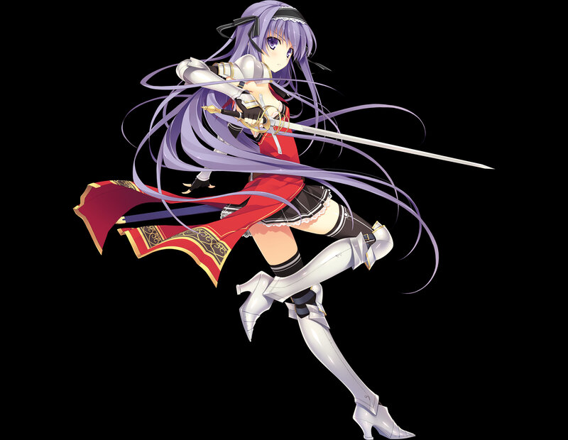 Anime Girl with Sword — Purple, Dynamic, Long Hair, Red Cape