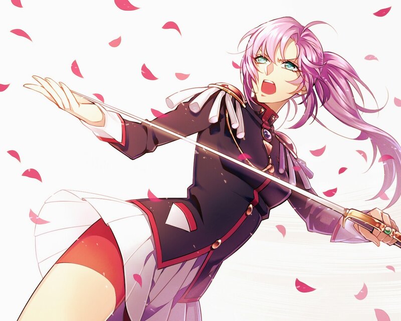 Anime Girl with Sword — Purple, Dynamic, Petals