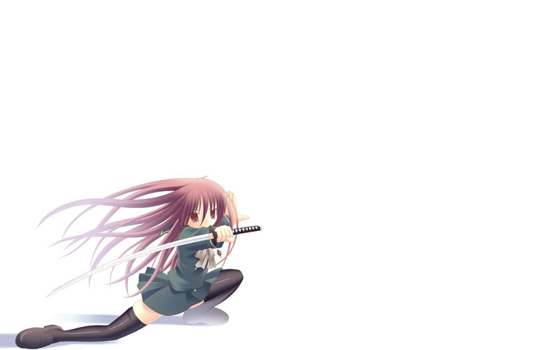 Anime Girl with Sword — Purple, Dynamic, School Uniform, Long Hair