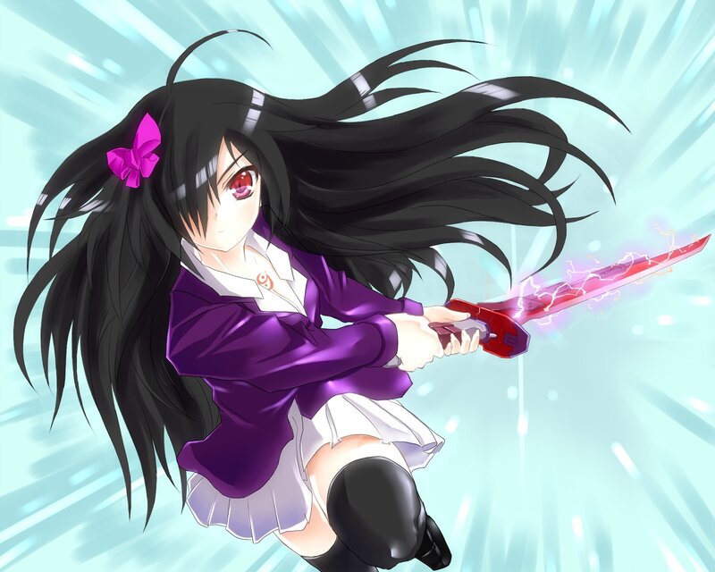 Anime Girl with Sword — Purple, Dynamic, School Uniform