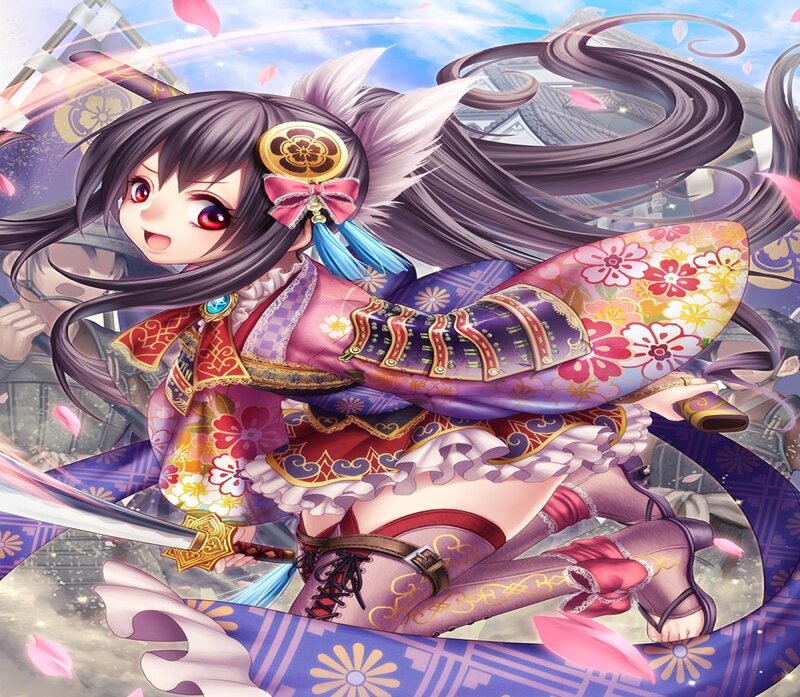 Anime Girl with Sword — Purple, Dynamic, Spring, Digital Art
