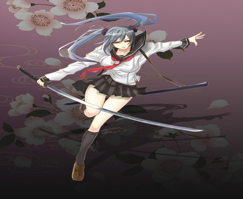 Anime Girl with Sword — Purple, Dynamic, Spring