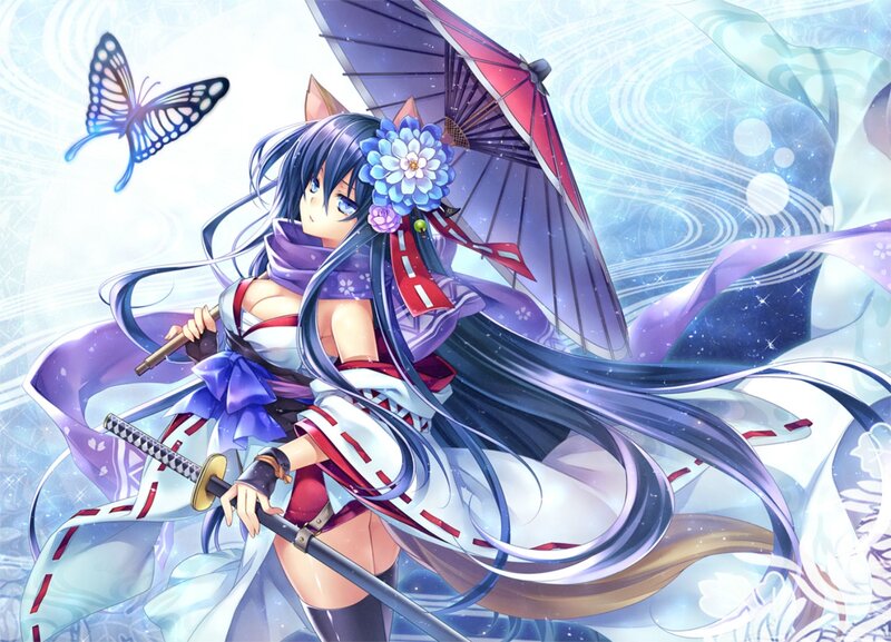Anime Girl with Sword — Purple, Dynamic, Umbrella