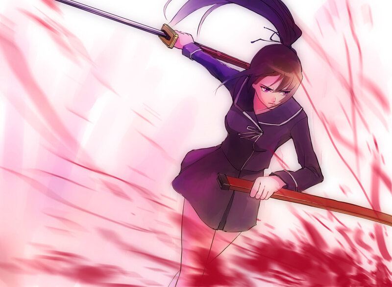 Anime Girl with Sword — Purple, Intense, Dynamic