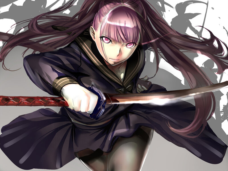 Anime Girl with Sword — Purple, Intense