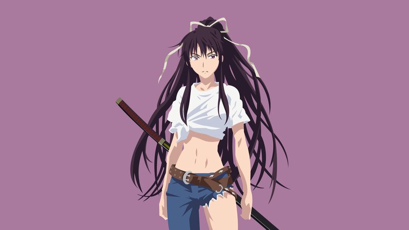 Anime Girl with Sword — Purple, Neutral, White Shirt