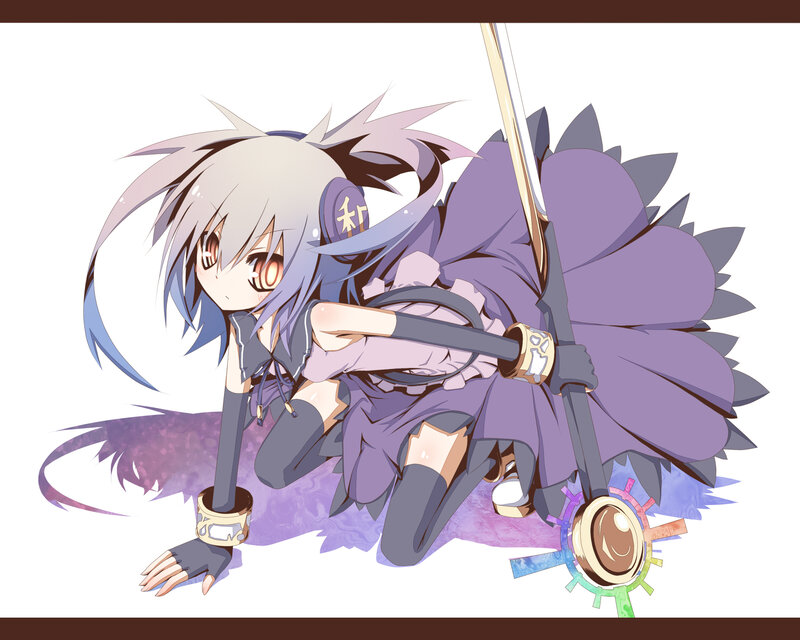 Anime Girl with Sword — Purple, Playful, Digital Art