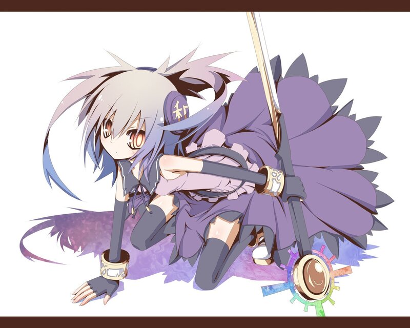 Anime Girl with Sword — Purple, Playful, Skirt