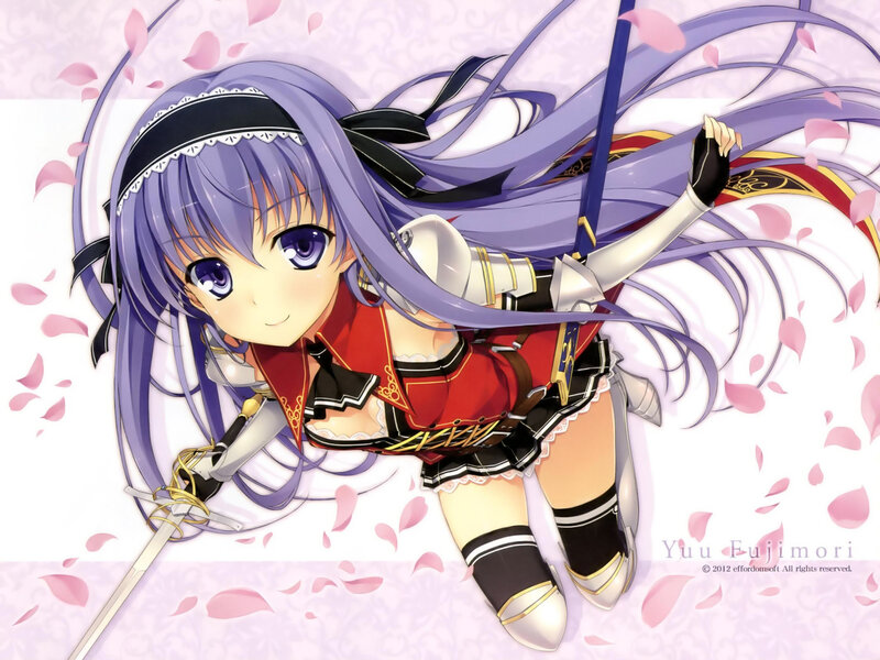 Anime Girl with Sword — Purple, Playful, Spring
