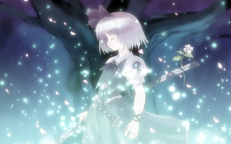Anime Girl with Sword — Purple, Serene, Night, Digital Art