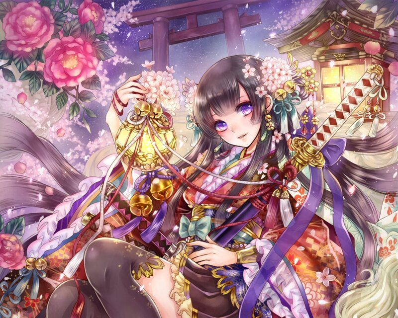 Anime Girl with Sword — Purple, Serene, Spring