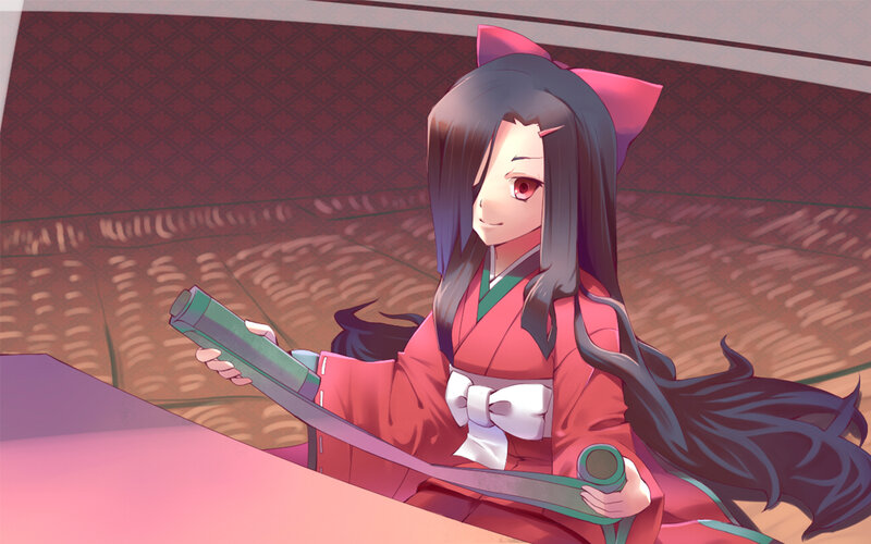 Anime Girl with Sword — Red, Calm, Kimono