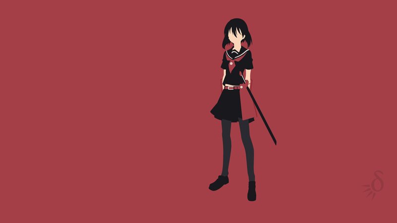 Anime Girl with Sword — Red, Calm, School Uniform